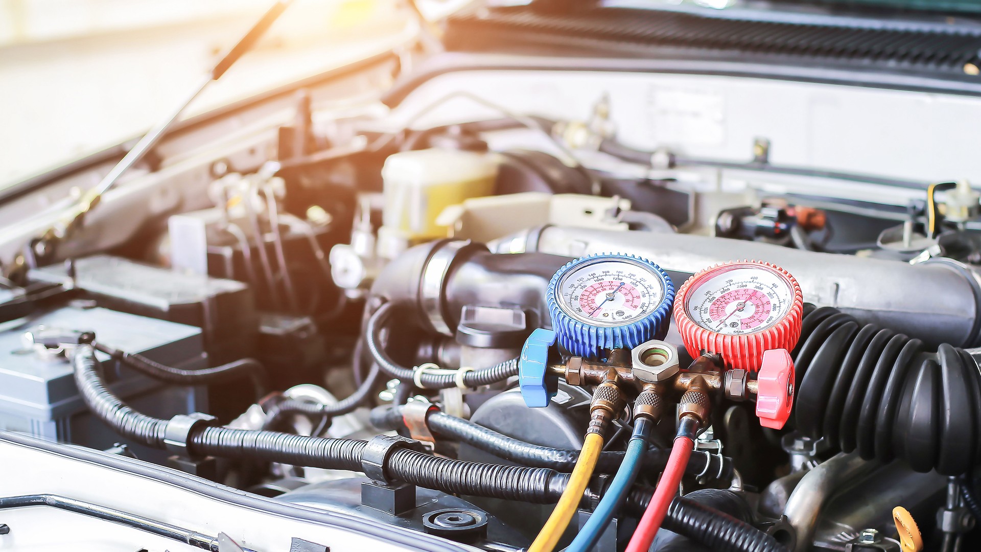 Car air conditioner check service, leak detection, fill refrigerant.